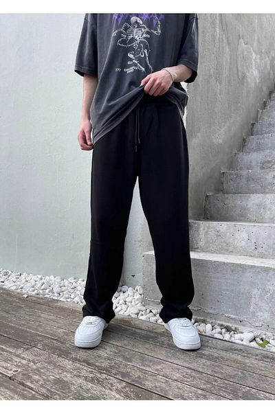 FİTGO Oversize Black Seasonal Sweatpants