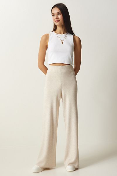 Happiness İstanbul Women's Cream Wide Leg Thick Knitwear Trousers YG00102