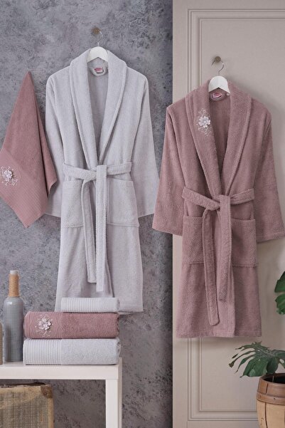 Hobby Line - Cotton Bathrobe Set - Rose Gray