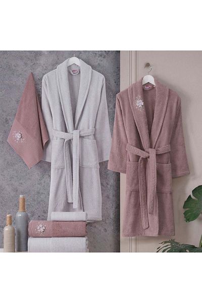 Hobby Line - Cotton Bathrobe Set - Rose Gray