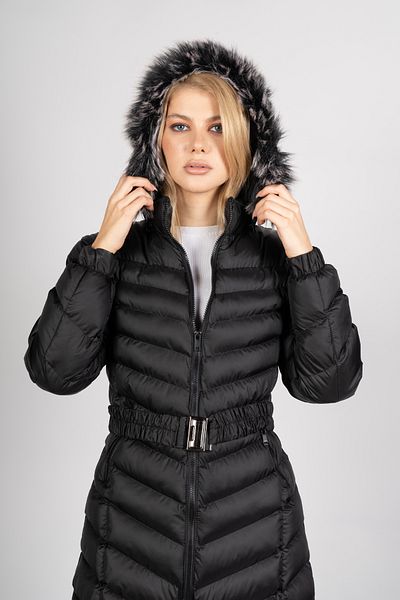 RAFINERY PALTOF DE LUNGĂ PENTRU FEMEI CU CUREA DE BLANĂ CU BUZUUNAR CU Fermoar 69419