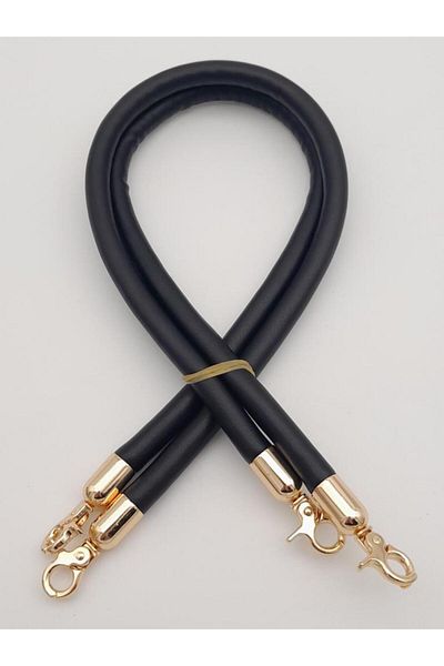 angel çanta aksesuar Angel Double Cord Black Handle Bag - Light Gold Metal Accessory