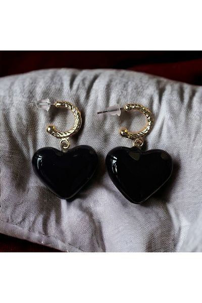 NAİFTAKIAKSESUAR Women's Black Glass Murano Earrings