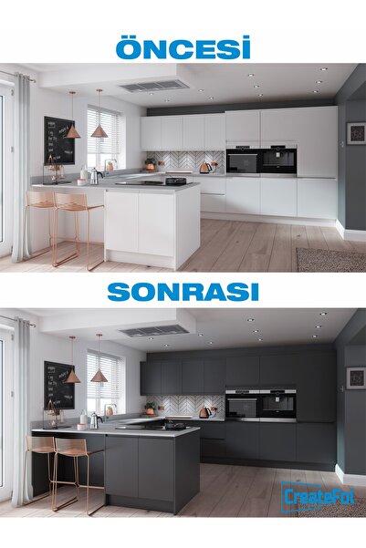 CreateFol Mat Antrasit Gri Yapışkanlı Folyo Mutfak Dolap Ve Mobilya Kaplama Folyosu