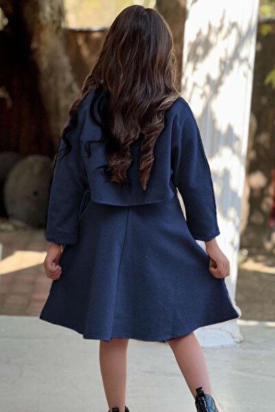 Riccotarz Girl's Sleeveless Stash Navy Blue Dress with Buttons on the Front and Zipper Detail on the Side