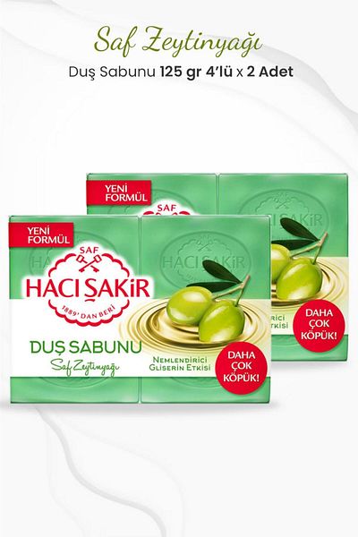 Hacı Şakir Pure Olive Oil Glycerin Shower Soap 4 x 125 gr x 2 Pieces