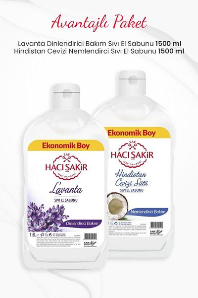 Hacı Şakir Lavender 1500 ml and Coconut Liquid Hand Soap 1500 ml
