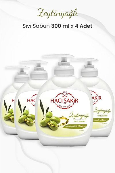 Hacı Şakir Olive Oil Moisturizing Liquid Soap 300 ml x 4 Pieces