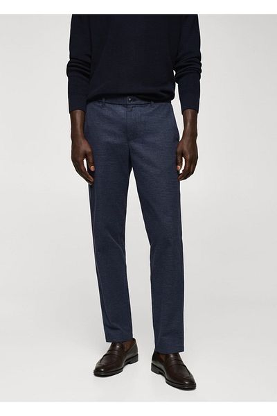 MANGO Man Slim Fit bavlněné kalhoty se vzorem Micro Houndstooth