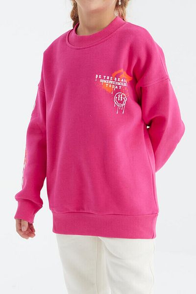 TOMMY LIFE 7-15 Years Old Girl's Rose Gold Sweatshirt 75095 Fuchsia