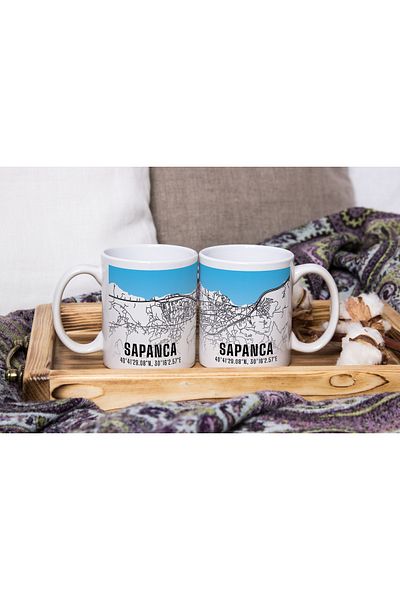 Melouro Sapanca City Map Printed Porcelain Mug 300 ml