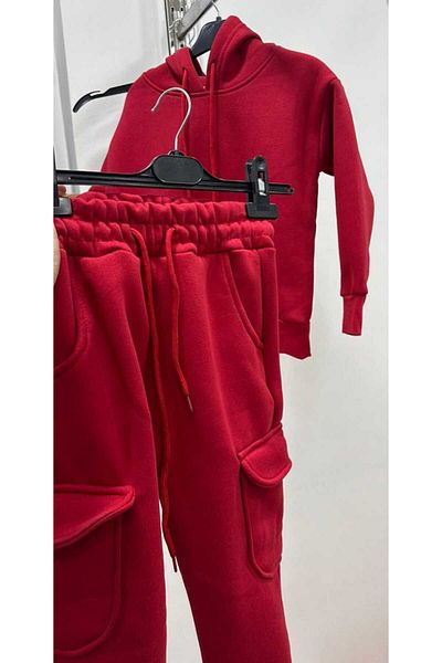 YARENKİDS Thick Girls' Boys' Unisex Tracksuit Set with Hooded Cargo Pocket