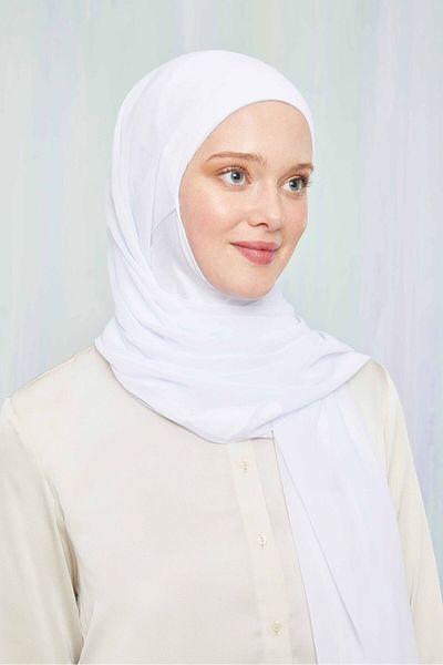 Melodi Scarf حجاب حجاب نسائي بونيه شيفون شال أبيض