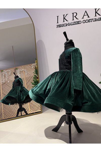 İkrabutikbursa Girl's Green Velvet Dress