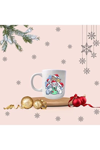 Noel Yılbaşı Can Dostlar Sevimli Kediler Merry Christmas Kupa Bardak