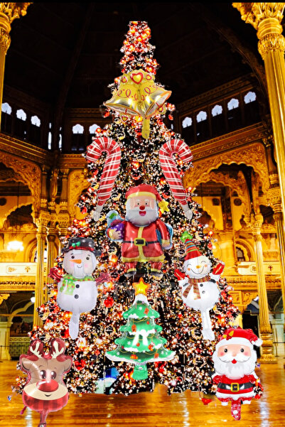 Huzur Party Store 40'ar Cm Άγιος Βασίλης και Πεύκο Κουδούνι Χιονάνθρωπος Μπαστούνι Ελάφι Πρωτοχρονιάτικο Στολίδι - Σετ με 9 αλουμινόχαρτα μπαλόνια