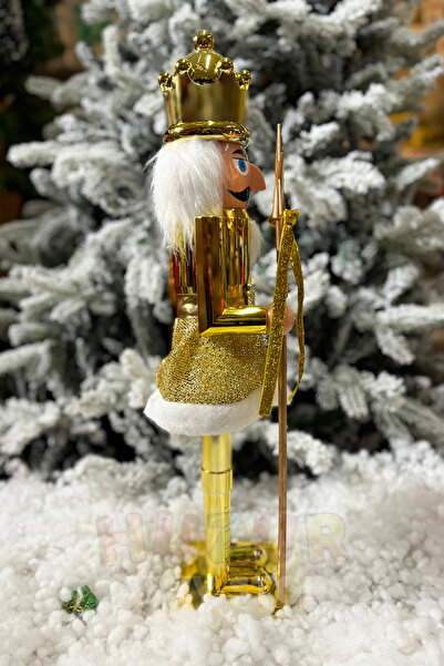 Huzur Party Store 60 Cm Nutcracker Metallic Gold Colored Lead Soldier Handmade Christmas Ornament with Openable and Closable Mouth
