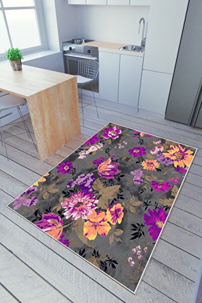 10 Post Online Mutfak Halısı Mor Turuncu Yolluk Kaymaz Yuvarlak Oval Kesme In...