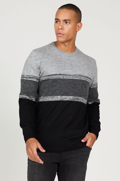 ALTINYILDIZ CLASSICS Men's Grey-Black Standard Fit Regular Cut Crew Neck Knitwear Sweater