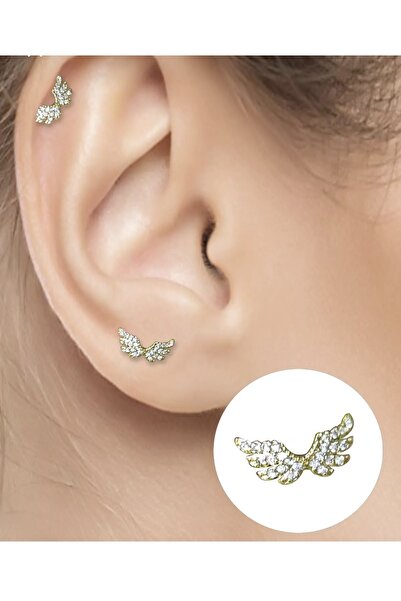 BY DİLEK ÇETİN ACCESSORY Çelik melek kanadı kıkırdak helix tragus piercing(1a...