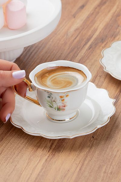Porsima 101808 Valeria 6-Person Porcelain Coffee Cup Set - 12 Piece Gilded Coffee Cup Set