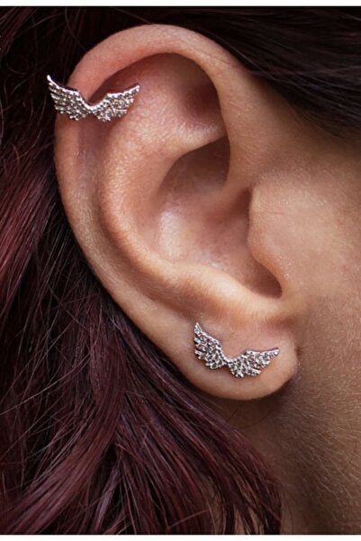 BY DİLEK ÇETİN ACCESSORY Çelik Melek Kanadı Kıkırdak Helix Tragus Piercing (1...