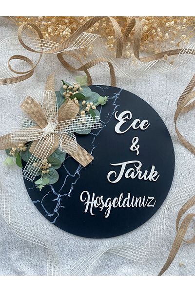 HOBİ55 Στολίδι πόρτας Welcome Μαύρο Δώρο Με Φύλλα 2024-7