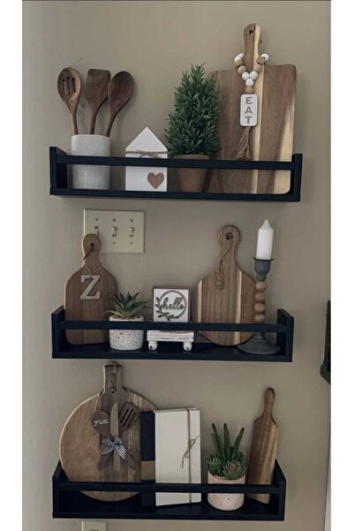 EGN WOODS Raft de perete pentru baie, suport pentru condimente, 3 piese, lati...