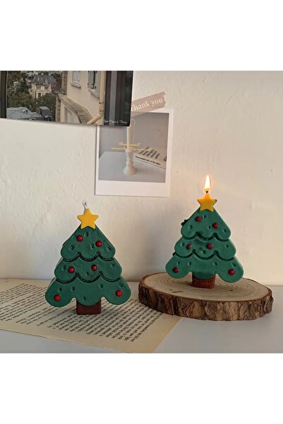 ÇAĞATÖLYE Silikon Kalıp Yeni Yıl Yılbaşı Noel Yıldızlı Çam Ağacı Mum Ve Taş Silikon Kalıbı 8*6,5 Cm