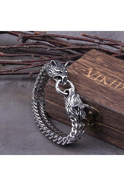 Viking سوار Thor Scandinavian Wolf Nordic Back & Freki Odin للرجال من الفولاذ عيار 316 لتر