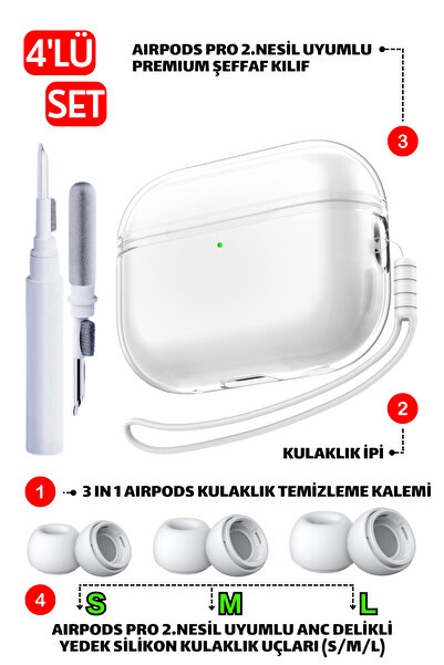 EWEC Pro 2. Nesil Uyumlu Şeffaf Kılıf, Kulaklık Ipi, 3 In 1 Temizleme Kalemi ...