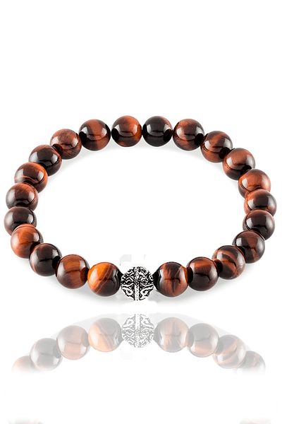 Tesbih Atölyesi Red Tiger and Certified Eye Stone Bracelet - Silver Apparatus