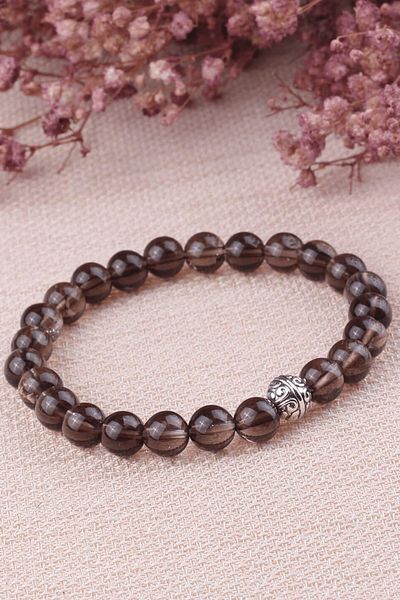 Tesbih Atölyesi Certified Smoky Quartz Stone Bracelet - With Silver Device