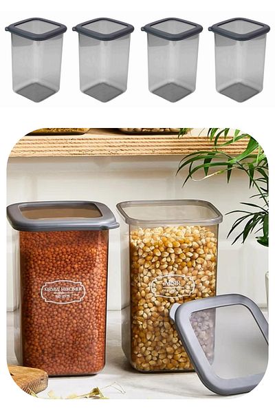Eynel 1200ml Gray Square Storage Container Silicone Lid Airtight Dry Groceries Coffee Pulses Pasta Box