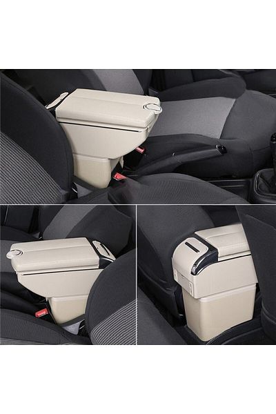 C9 Car Armrest Armrest Double Opening Armrest with 7 USB Ports Compatible with All Vehicles Beige