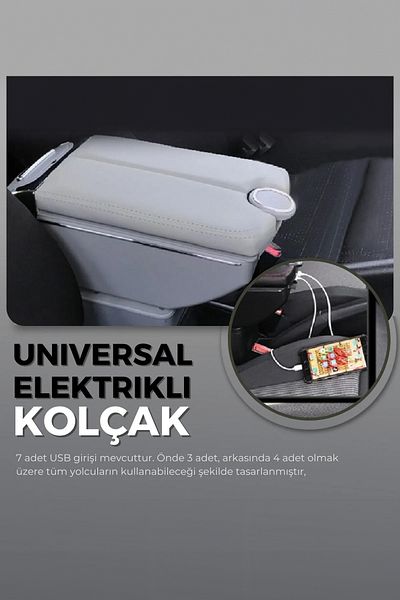 C9 Car Armrest Armrest Double Opening Armrest with 7 USB Ports Compatible with All Vehicles Gray