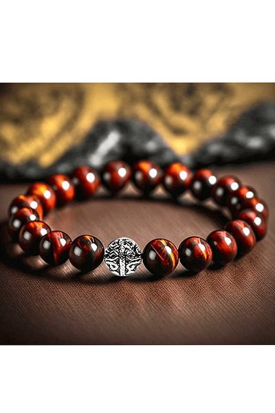 Tesbih Atölyesi Red Tiger and Certified Eye Stone Bracelet - Silver Apparatus