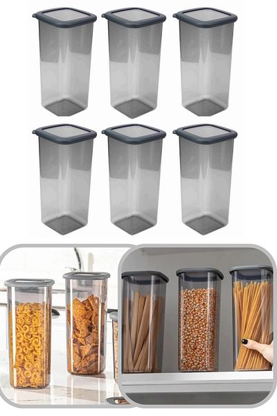 Eynel 1600ml Gray Square Storage Container Silicone Lid Airtight Dry Legume Coffee Pulses Pasta Box