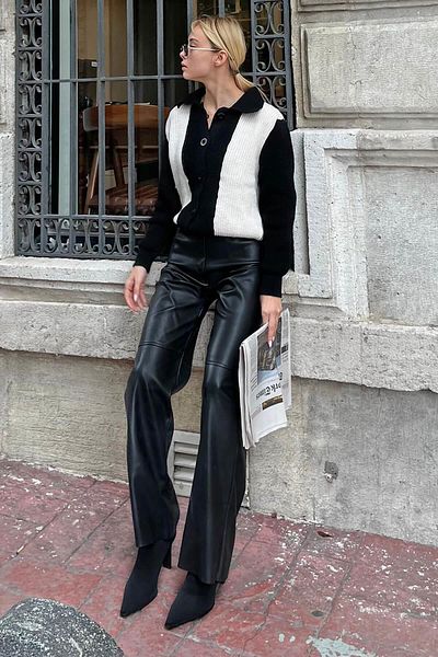Swist Γυναικεία πλεκτή ζακέτα Black Zeg Κάθετη Χοντρό Ριγέ γιακά Πόλο