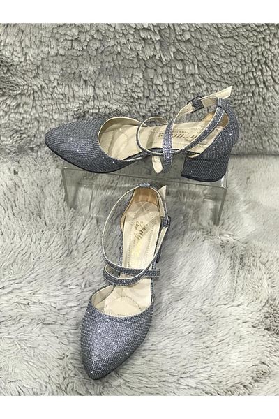 Metin Ayakkabı gray outer material bright cil leather thick and low heel women's evening dress shoes
