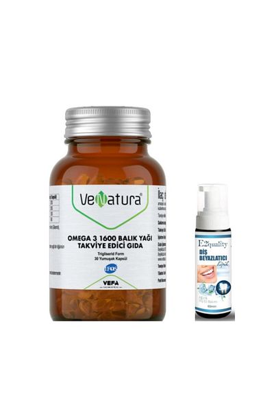 VeNatura Omega 3 1600 Fish Oil 30 Soft Capsules - Tooth Whitening Foam Gift
