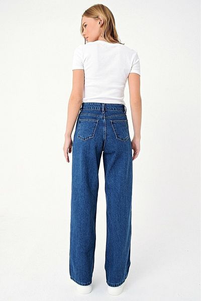 DRC trend Serenay Deep Blue Lycra Pantaloni palazzo largi cu talie foarte înaltă