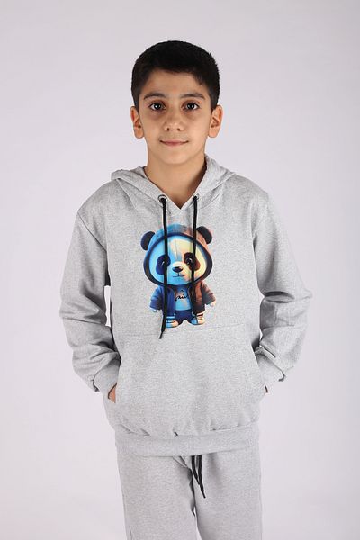 han collection Σετ φόρμας unisex για κορίτσια και αγόρια με τσέπη καγκουρό με στάμπα Panda και κουκούλα