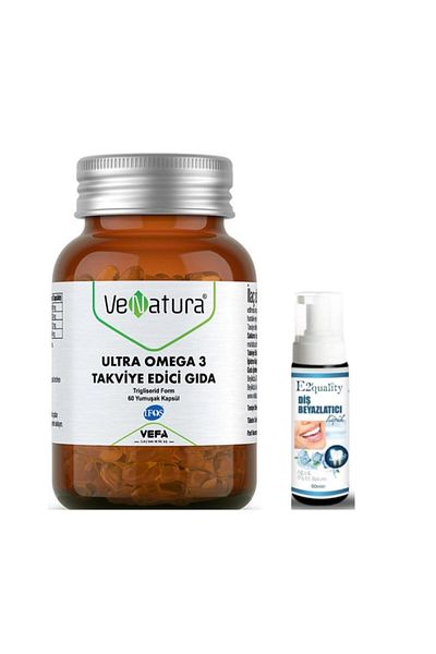 VeNatura Ultra Omega 3 - 60 Capsules Food Supplement, Teeth Whitening Foam Gift