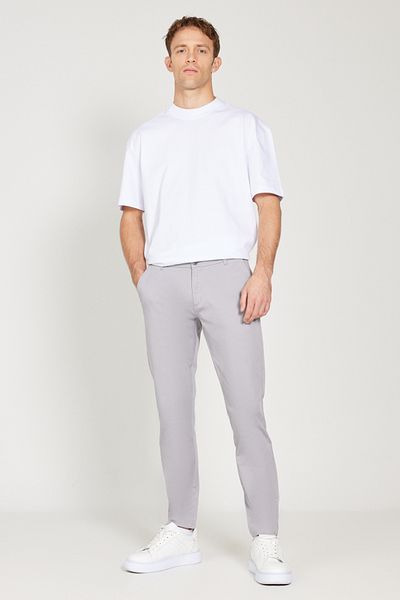 ALTINYILDIZ CLASSICS Men's Gray Slim Fit Slim Fit Cotton Stretchy Chino Trousers