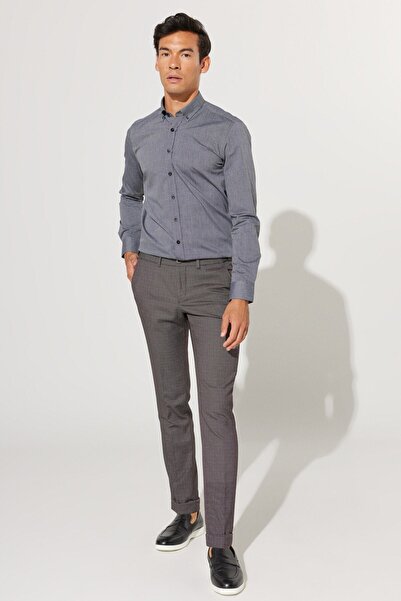 ALTINYILDIZ CLASSICS Ανδρικό παντελόνι σε στενό κόψιμο σε καφέ Slim Fit με ελαστική μέση