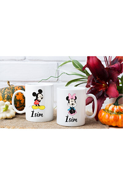 Ceylin Hobi Hediyelik Mickey Mouse and Minnie Mouse Kişiye Özel İsim Yazılı Sevgili Aşk Kupası Hediyelik Kupa Bardak