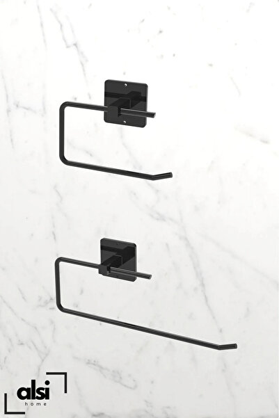 ALSİ HOME Yapışkanlı Tasarım Siyah Rulo Havluluk Peçetelik Wc Kağıt Askısı 2 ...