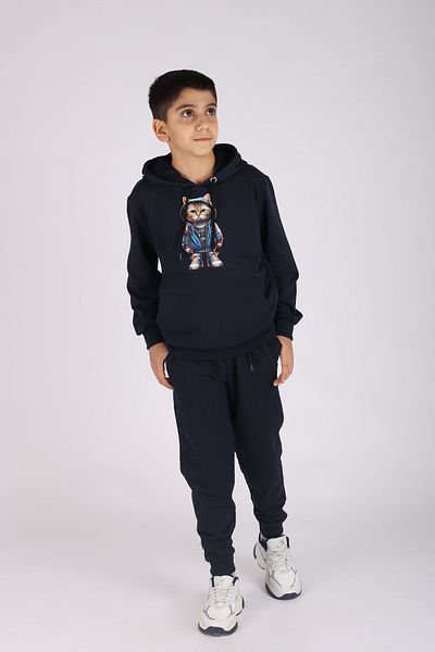 han collection Κορίτσια αγόρια Unisex κάτω μπλούζα με τσέπη καγκουρό με στάμπα γάτας και κουκούλα