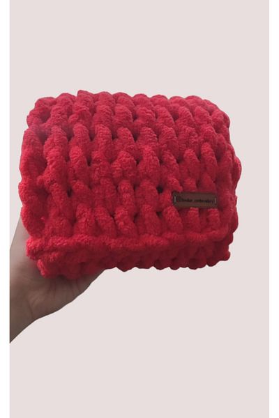 BODUR EMBROIDERY Eșarfă Puffy 100% Tricotat manual 200 * 22 Cm ROȘU